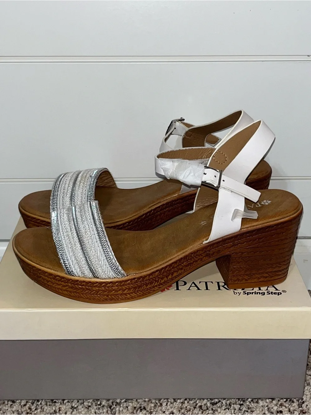 Patrizia by Spring Step White & Silver Wedge Sandals